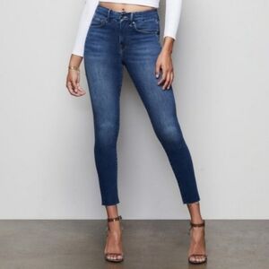 Good American Good Waist Crop Blue High Rise Distressed Skinny Jeans